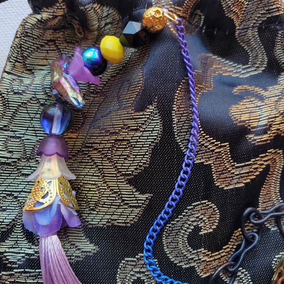 Ritual Tool Pendulum for Divination:         Black Onyx Lavender Tassel Pendulum - Picture 3 of 4